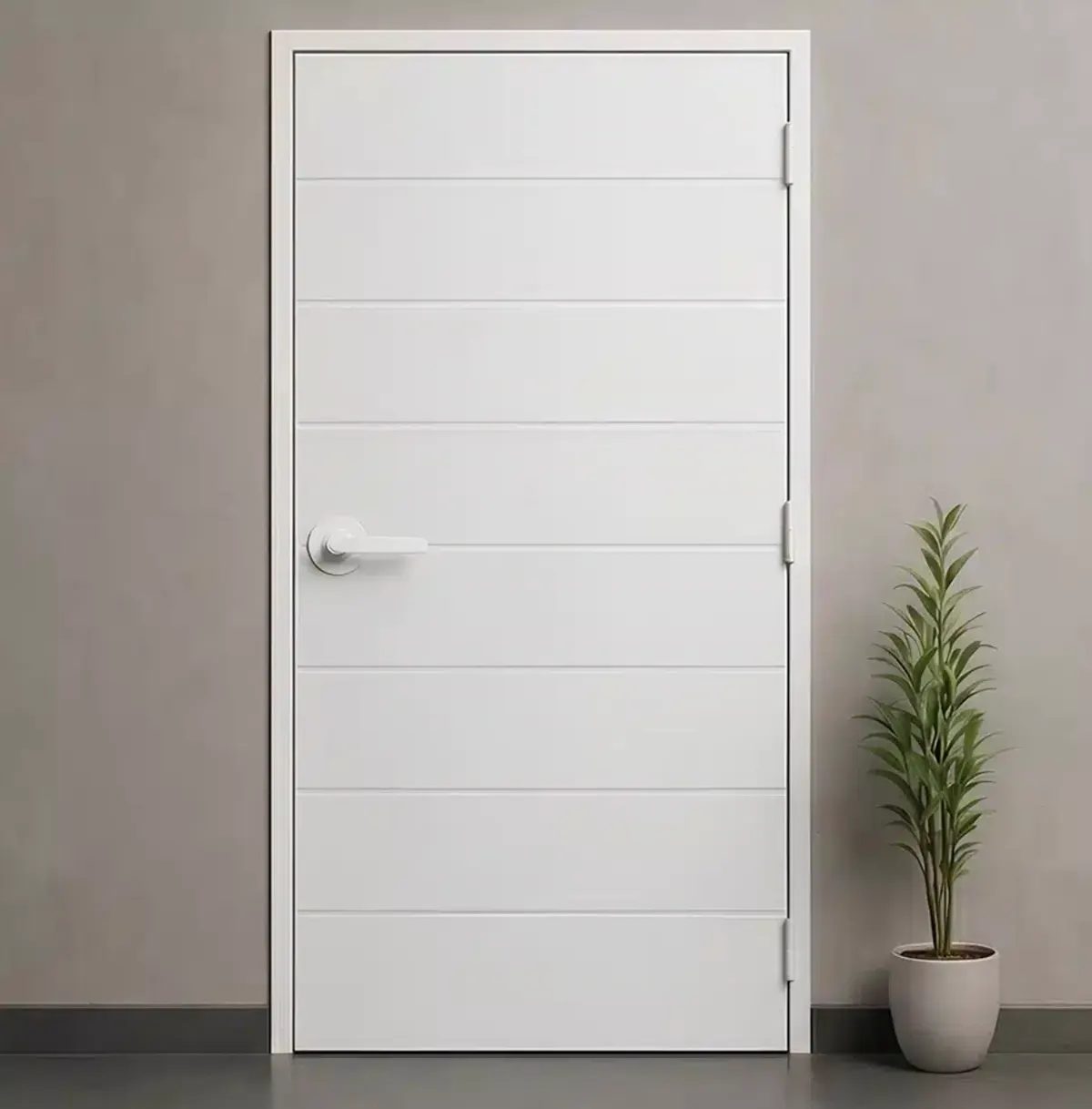 Porta corta-fogo metálica branca instalada em ambiente interno