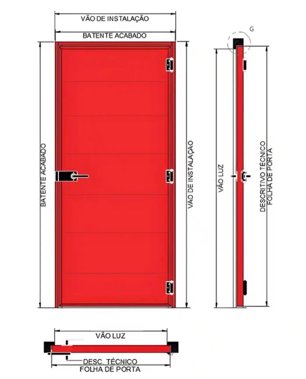 Desenho técnico de instalação de porta corta-fogo