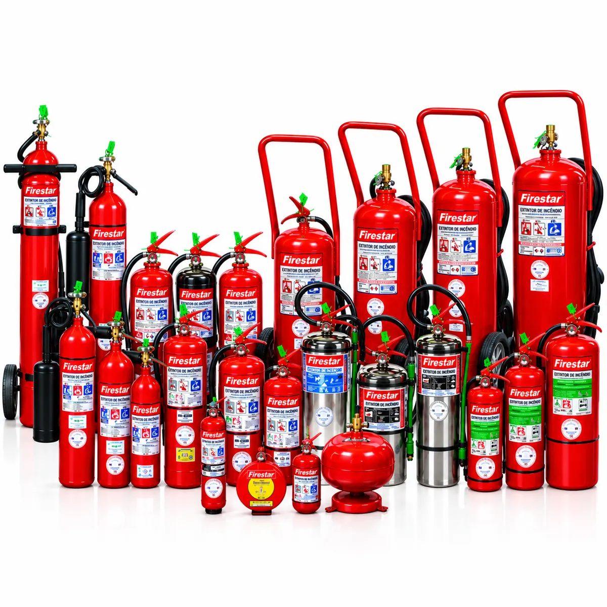 Linha completa de extintores de incêndio Firestar em diferentes capacidades